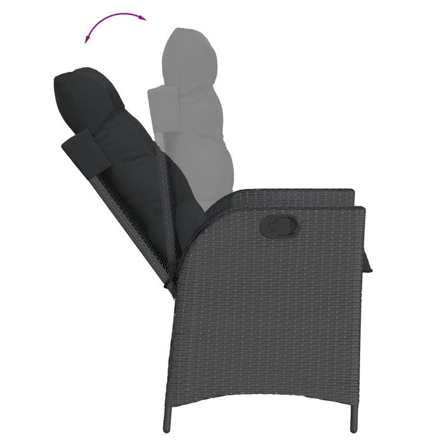 5-delige Tuinset met kussens poly rattan zwart