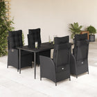 5-piece Garden Set with Cushions, Poly Rattan, Black
