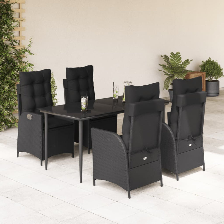 5-delige Tuinset met kussens poly rattan zwart
