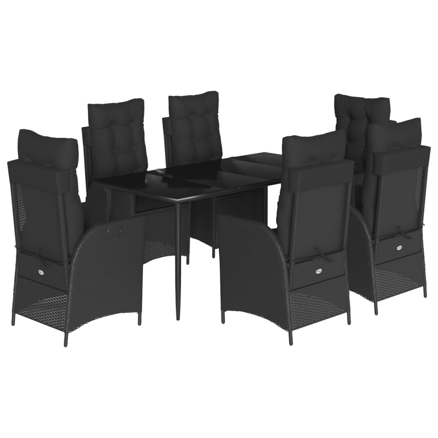 7-delige Tuinset met kussens poly rattan zwart
