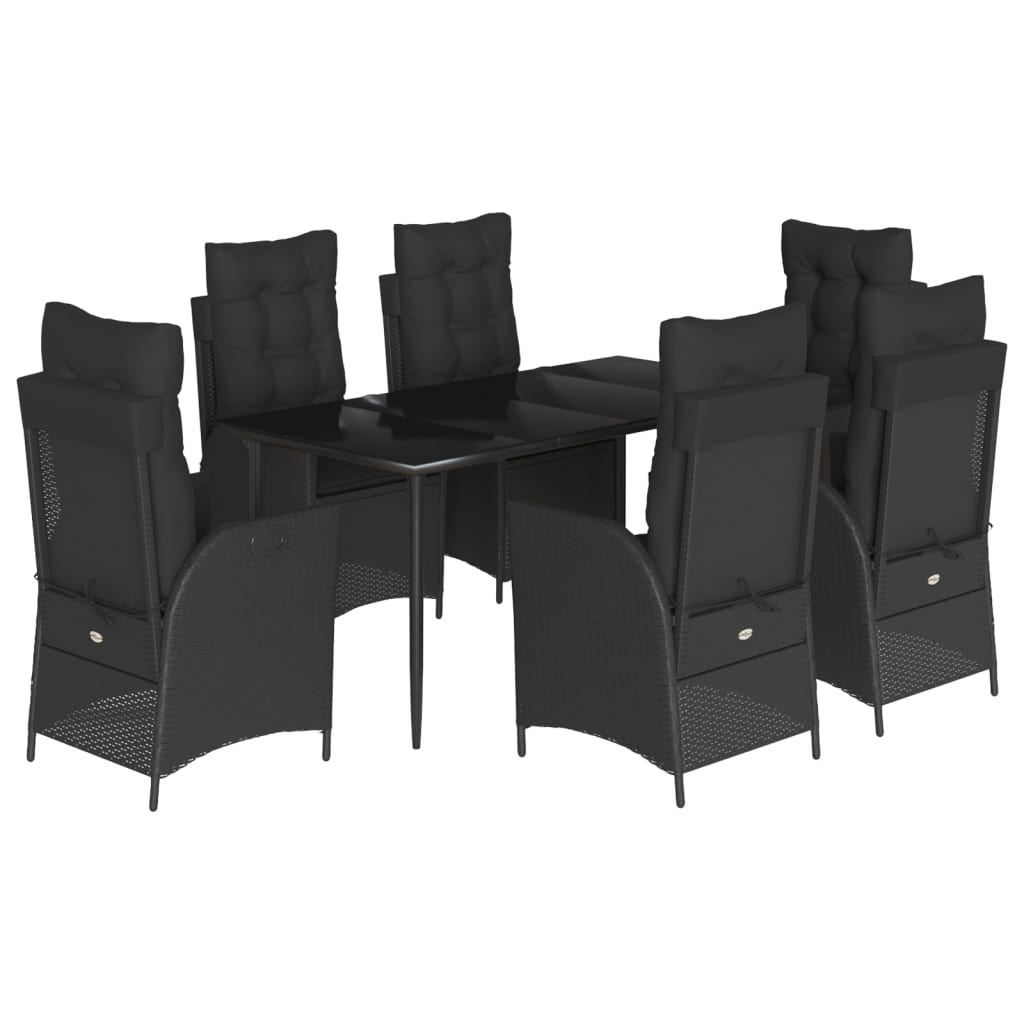 7-delige Tuinset met kussens poly rattan zwart