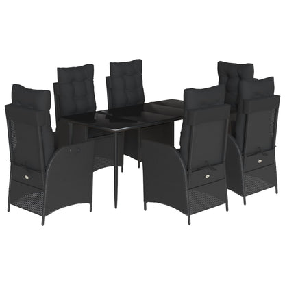 7-delige Tuinset met kussens poly rattan zwart