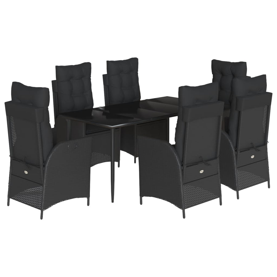 7-delige Tuinset met kussens poly rattan zwart