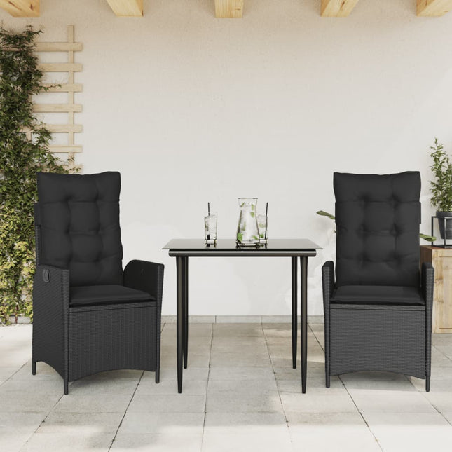 3-delige Tuinset met kussens poly rattan zwart