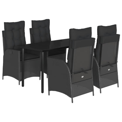 5-delige Tuinset met kussens poly rattan zwart