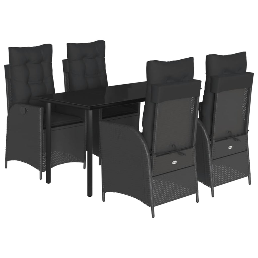 5-delige Tuinset met kussens poly rattan zwart
