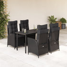 5-piece Garden Set with Cushions, Poly Rattan, Black