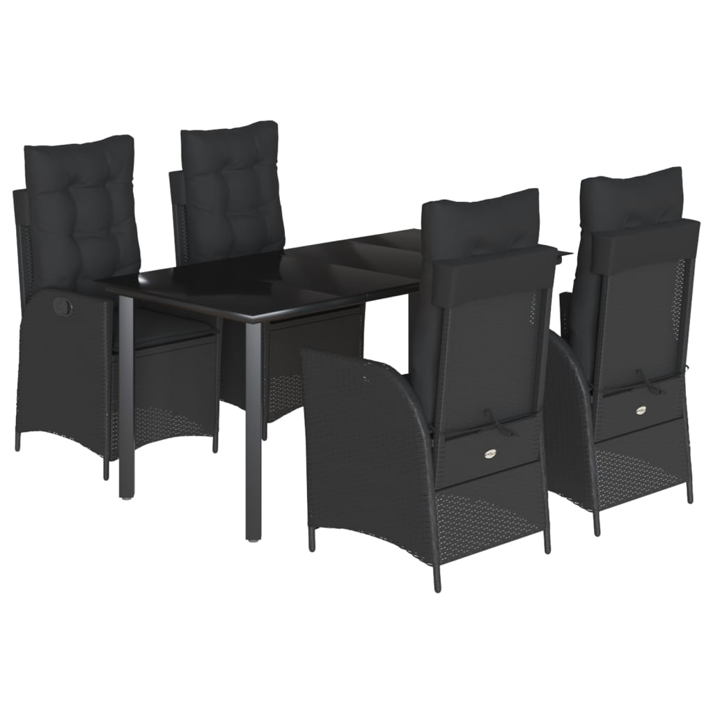 5-delige Tuinset met kussens poly rattan zwart