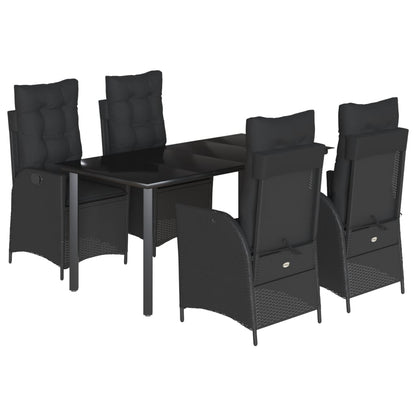 5-delige Tuinset met kussens poly rattan zwart