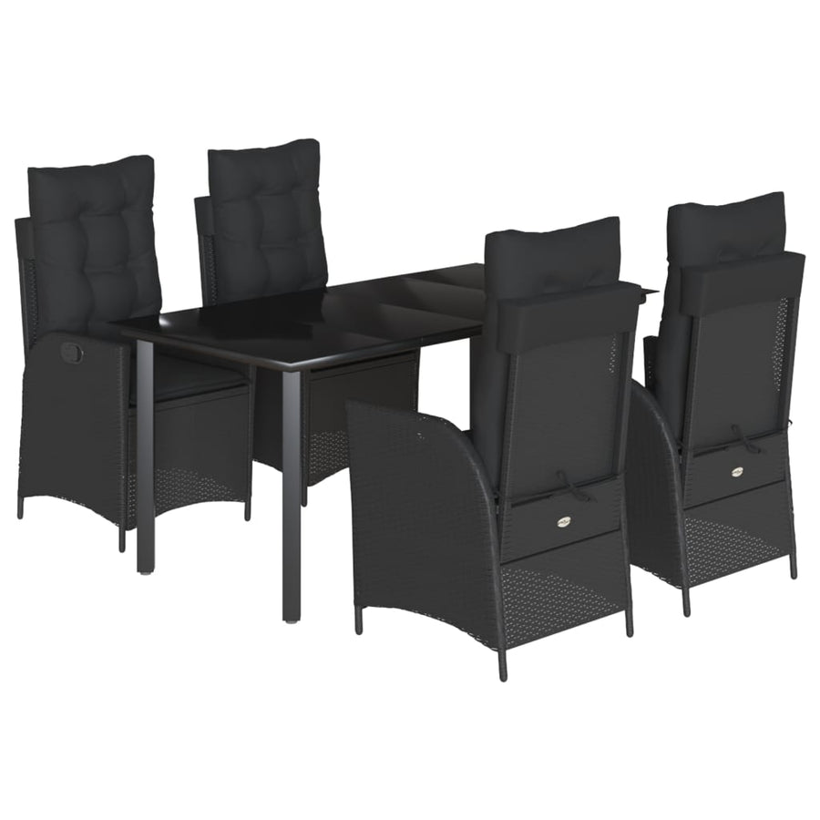 5-delige Tuinset met kussens poly rattan zwart