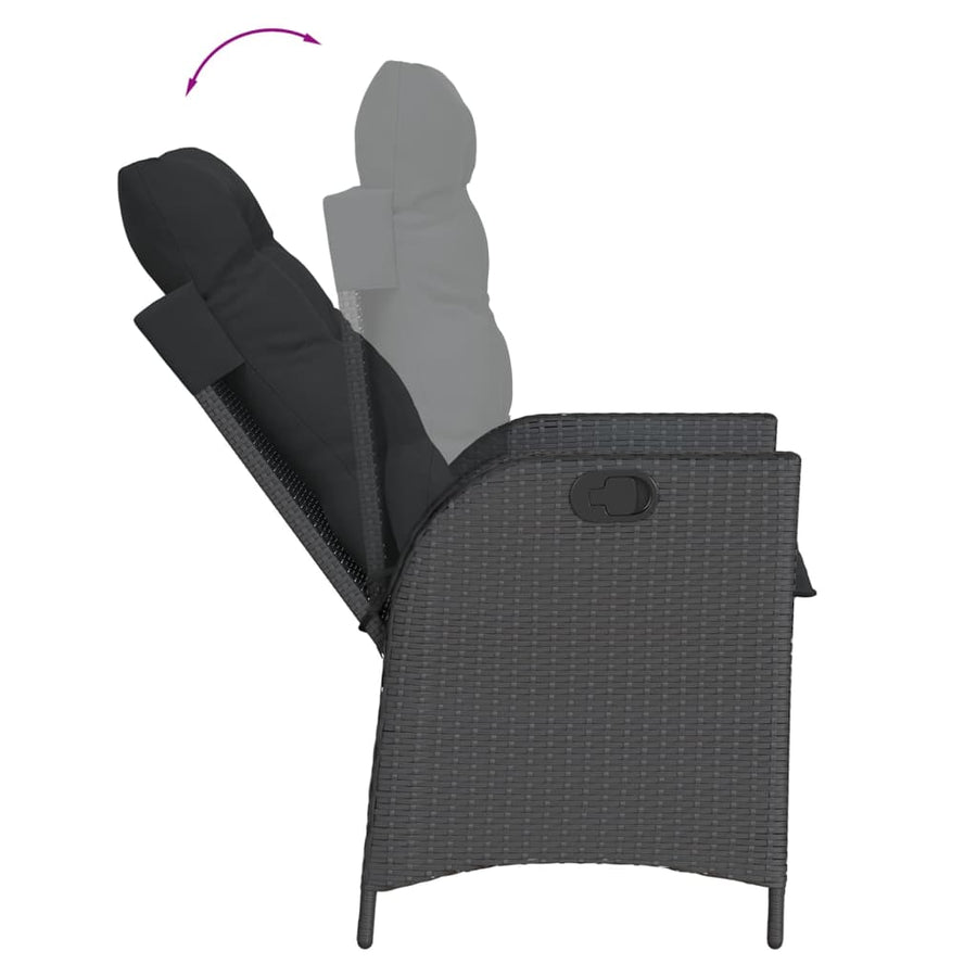 5-delige Tuinset met kussens poly rattan zwart