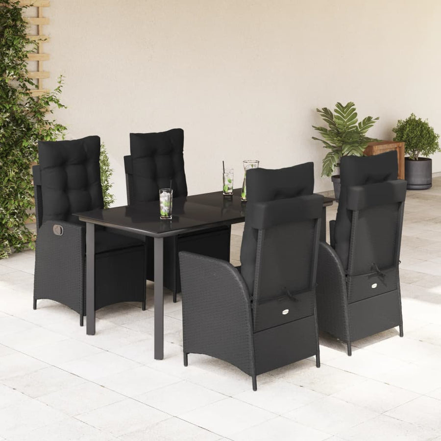 5-delige Tuinset met kussens poly rattan zwart