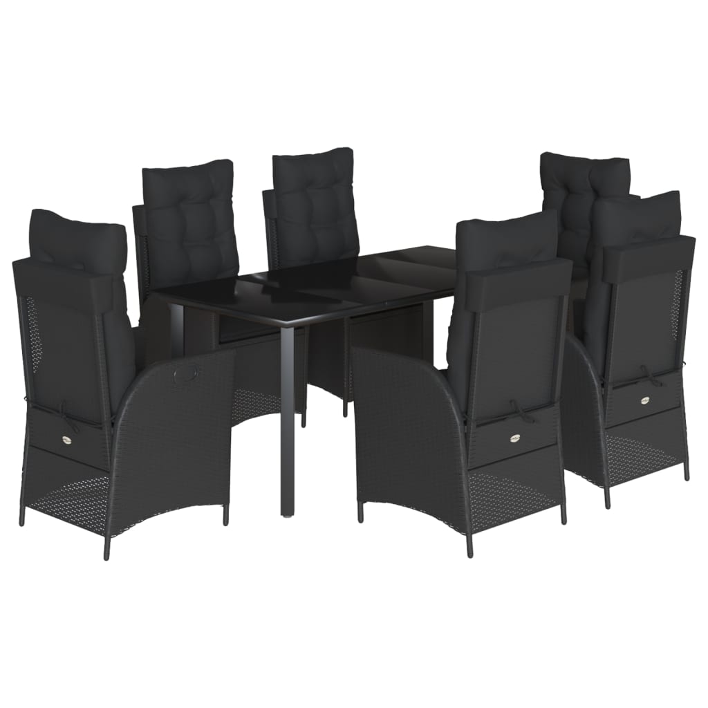 7-delige Tuinset met kussens poly rattan zwart