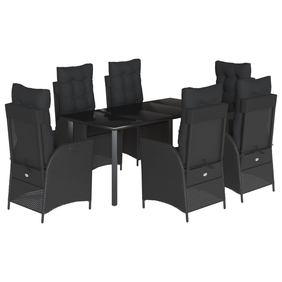 7-delige Tuinset met kussens poly rattan zwart
