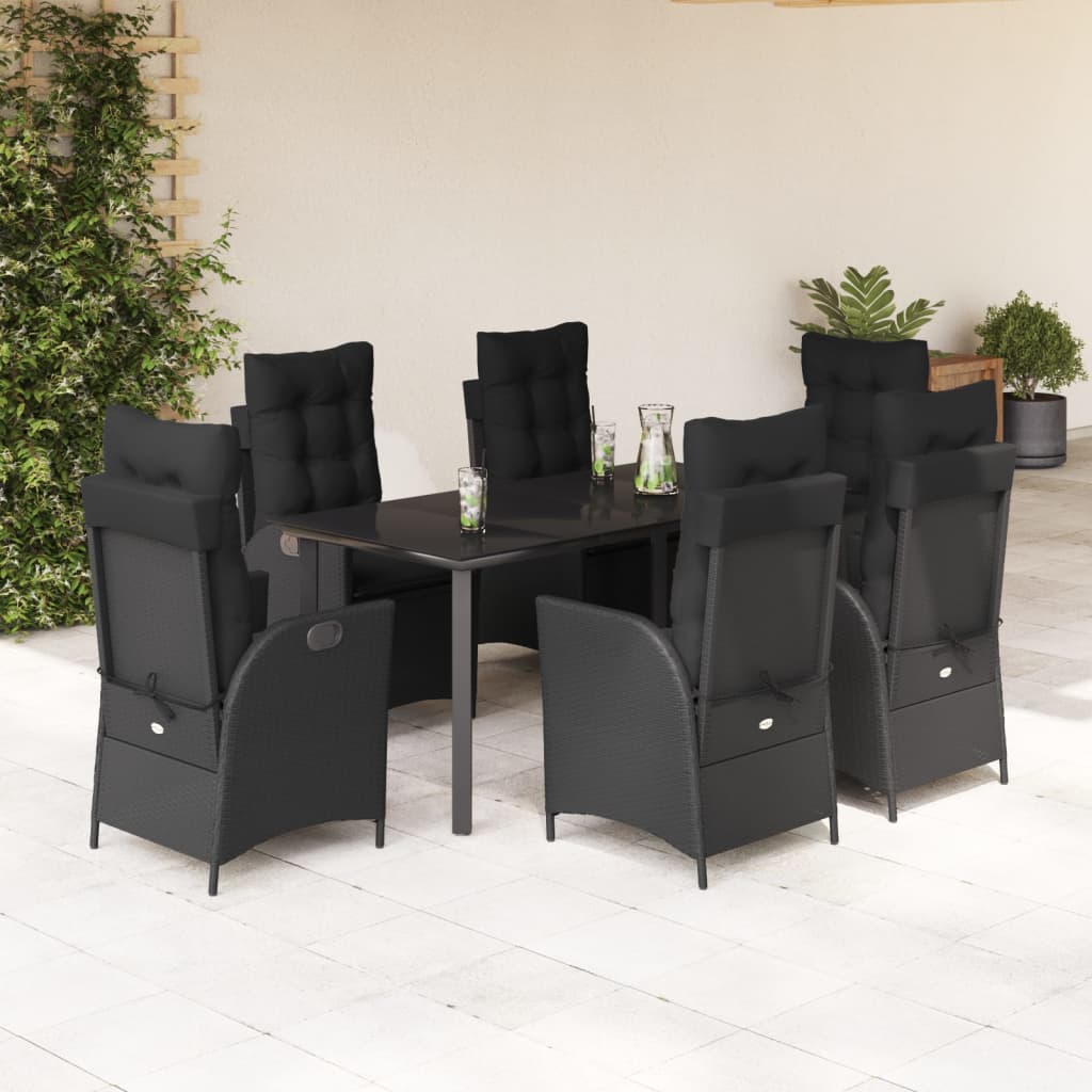 7-delige Tuinset met kussens poly rattan zwart