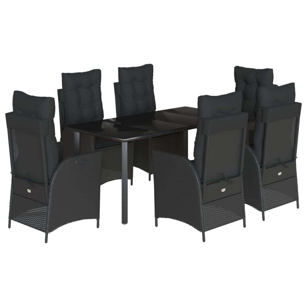 7-delige Tuinset met kussens poly rattan zwart