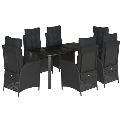 7-delige Tuinset met kussens poly rattan zwart