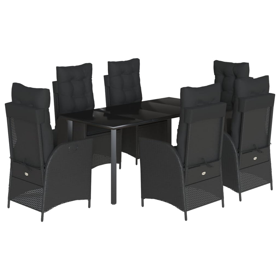 7-delige Tuinset met kussens poly rattan zwart