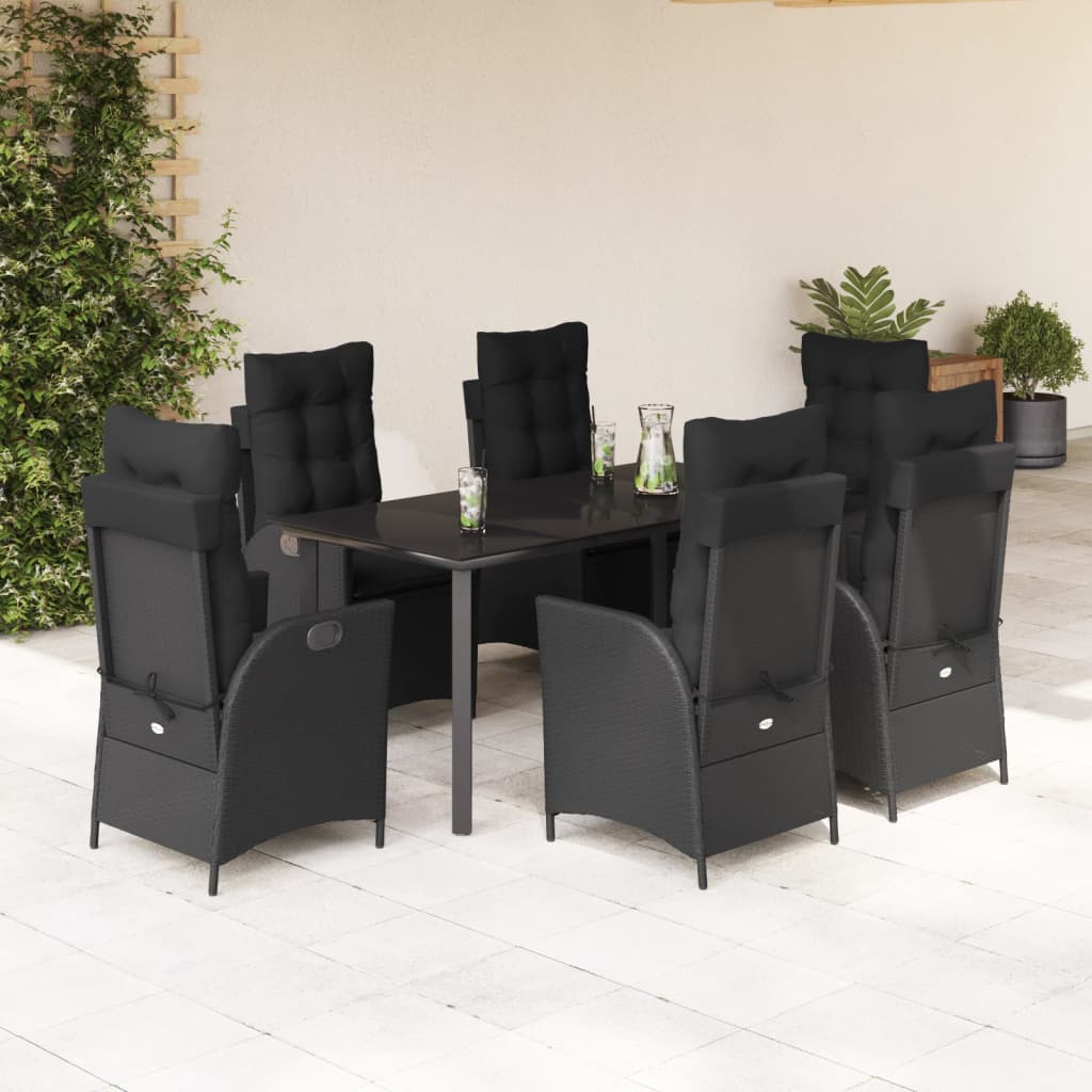 7-delige Tuinset met kussens poly rattan zwart