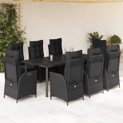 9-Delige Tuinset Poly Rattan Zwart Zwart