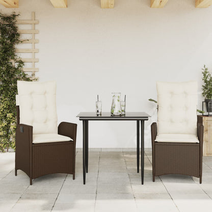 3-delige Tuinset met kussens poly rattan bruin