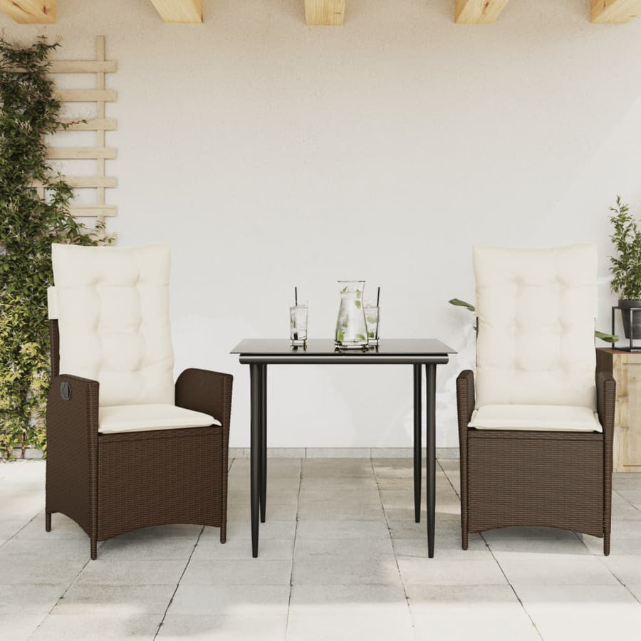 3-delige Tuinset met kussens poly rattan bruin