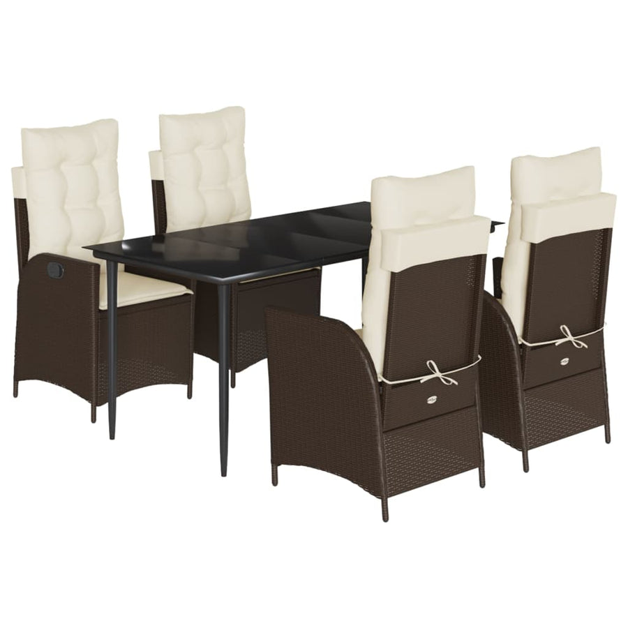 5-delige Tuinset met kussens poly rattan bruin