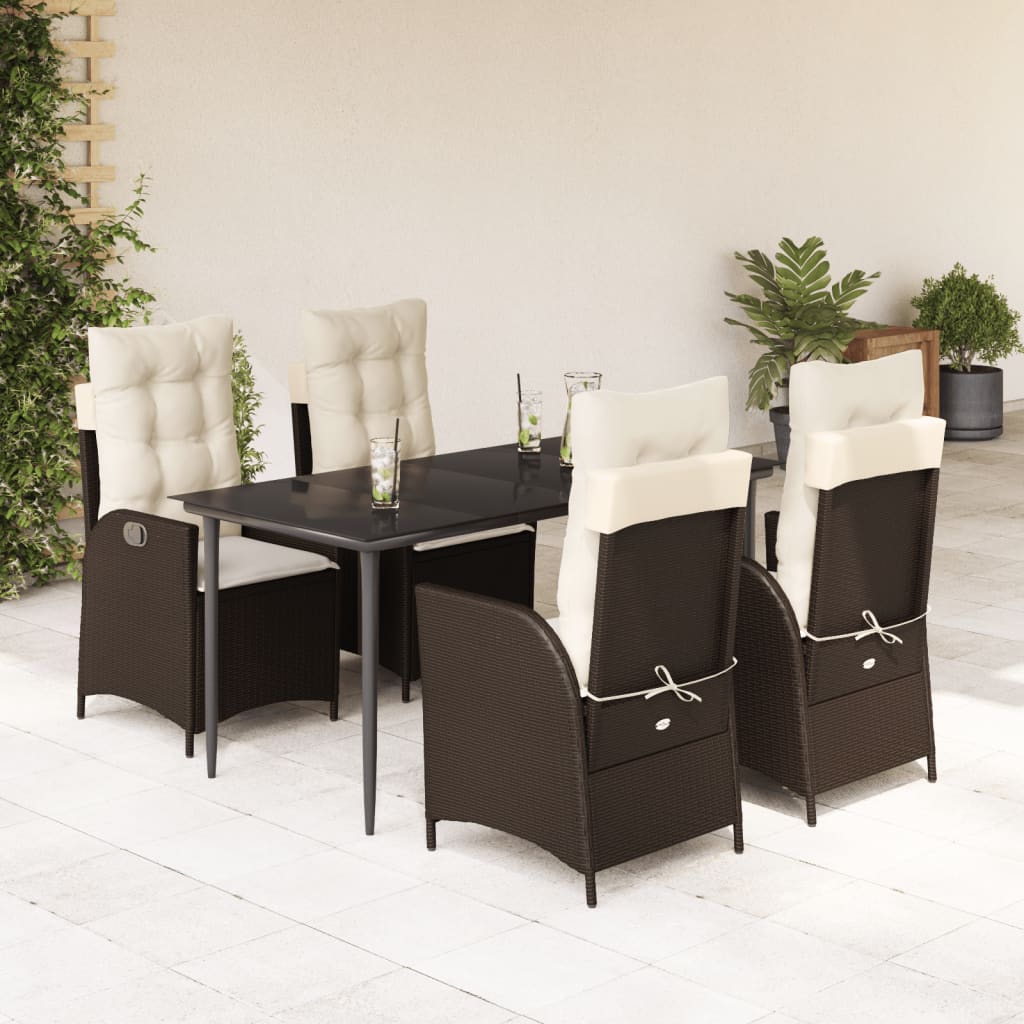 5-delige Tuinset met kussens poly rattan bruin