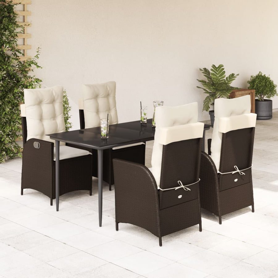 5-delige Tuinset met kussens poly rattan bruin