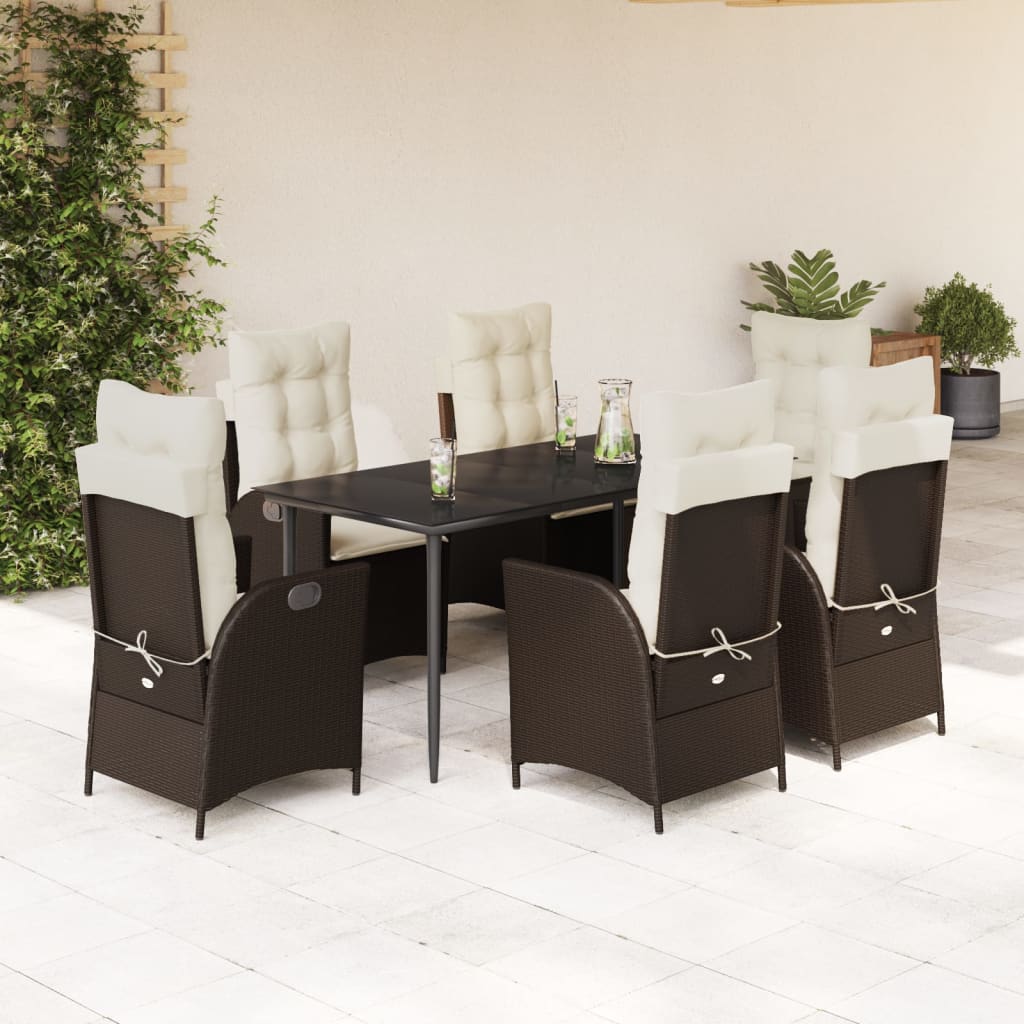 7-delige Tuinset met kussens poly rattan bruin