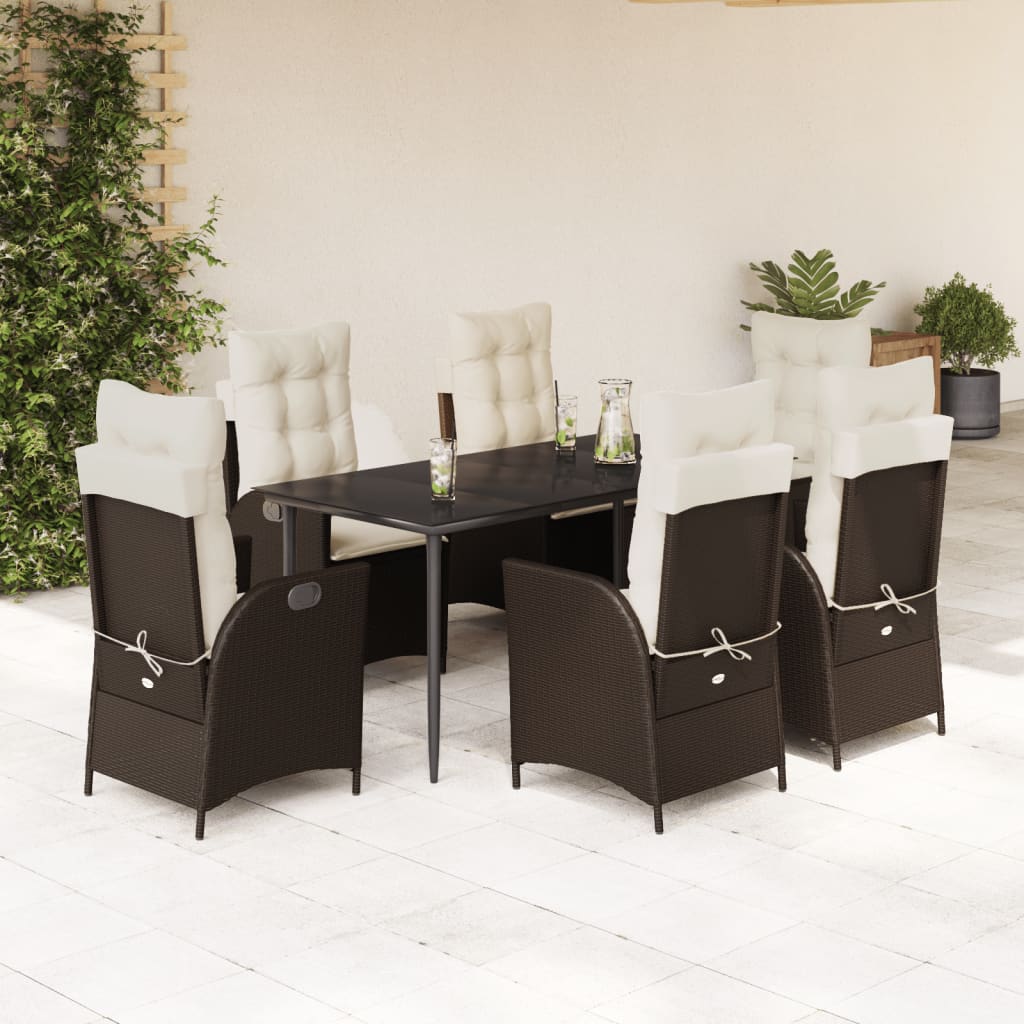 7-delige Tuinset met kussens poly rattan bruin