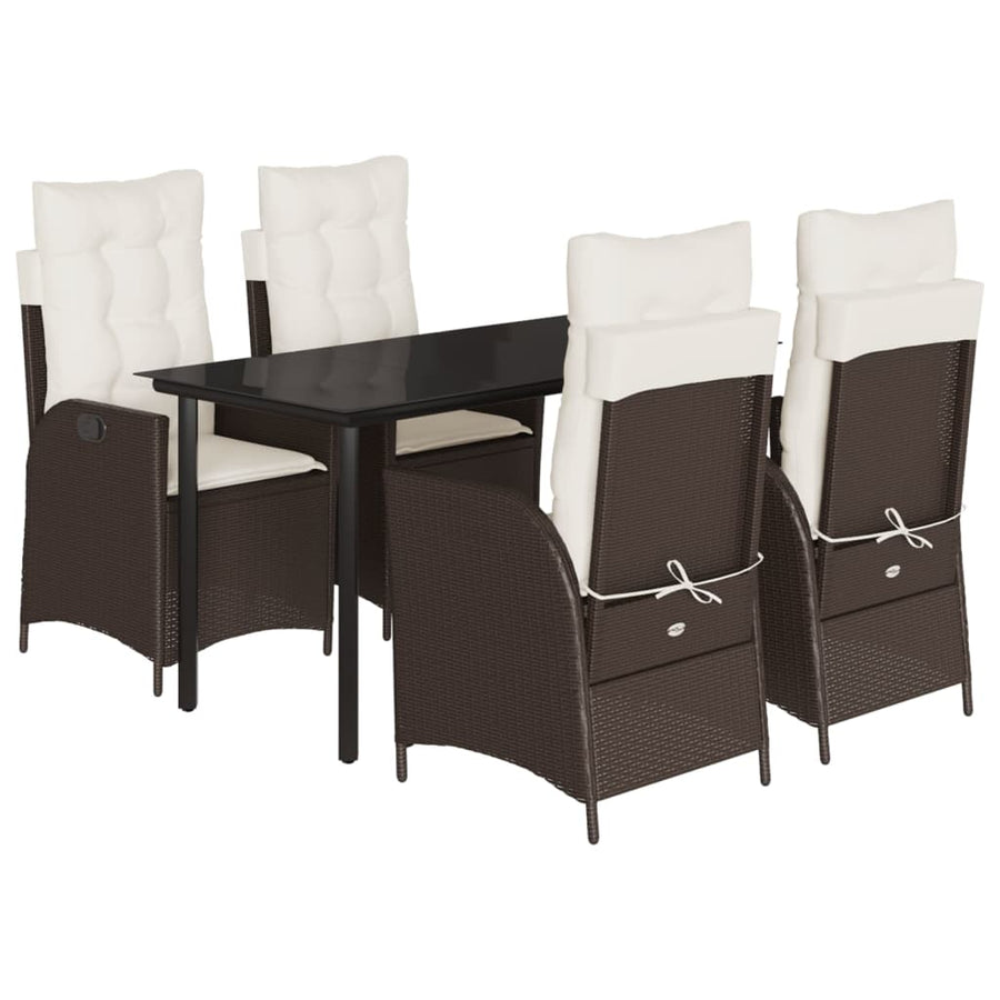 5-delige Tuinset met kussens poly rattan bruin