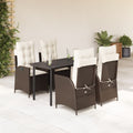 5-piece Garden Set with Cushions Poly Rattan Brown