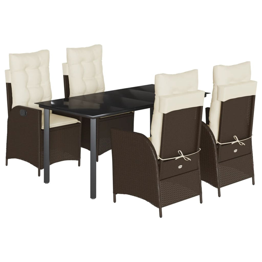 5-delige Tuinset met kussens poly rattan bruin