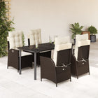 5-piece Garden Set with Cushions Poly Rattan Brown