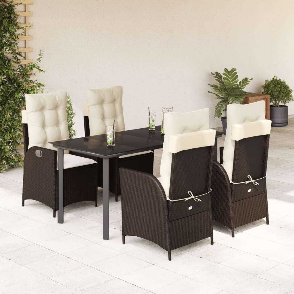 5-delige Tuinset met kussens poly rattan bruin