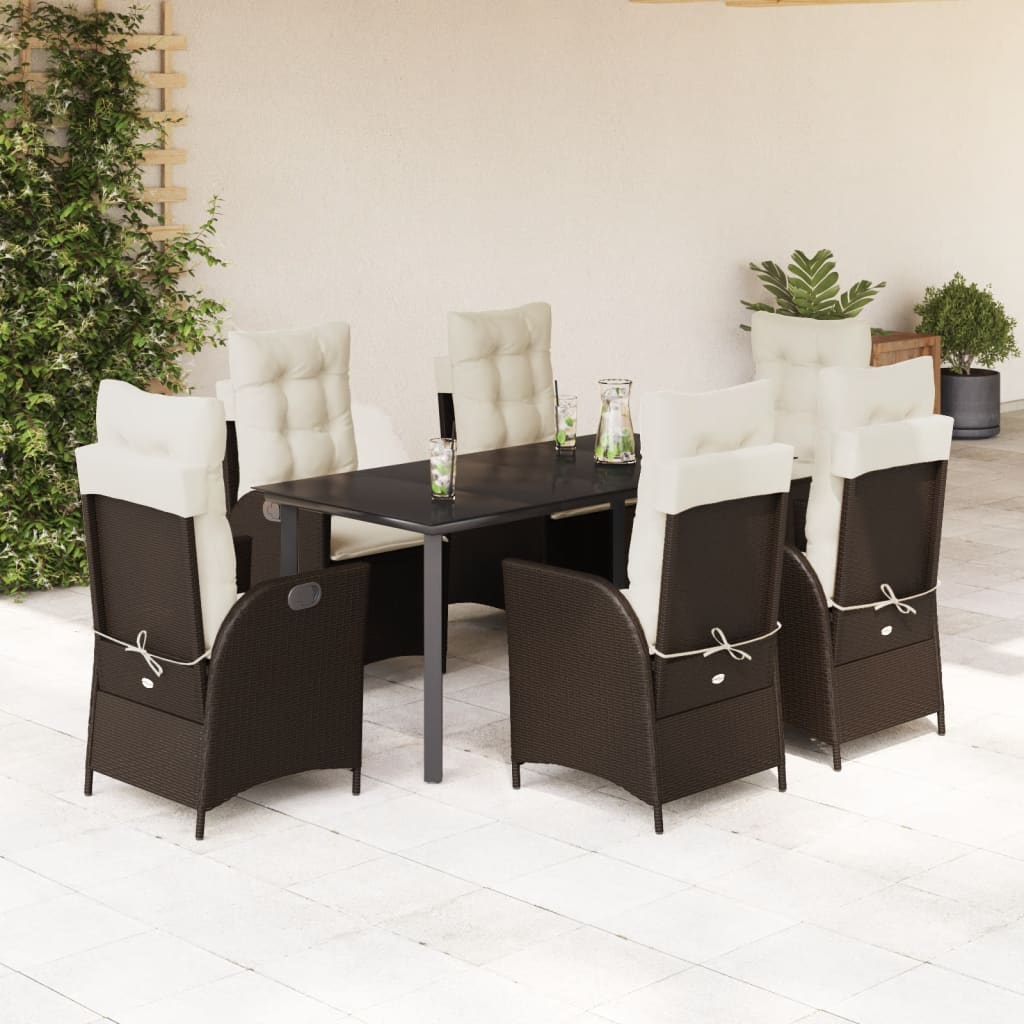 7-delige Tuinset met kussens poly rattan bruin