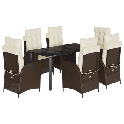 7-delige Tuinset met kussens poly rattan bruin