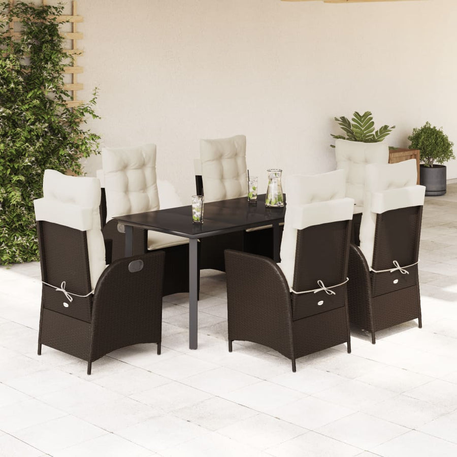 7-delige Tuinset met kussens poly rattan bruin