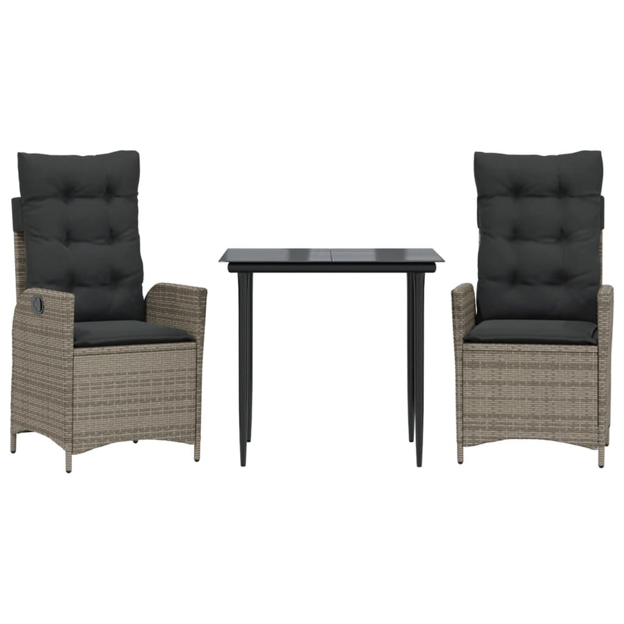3-delige Tuinset met kussens poly rattan grijs