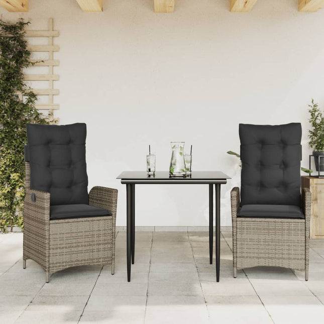 3-delige Tuinset met kussens poly rattan grijs