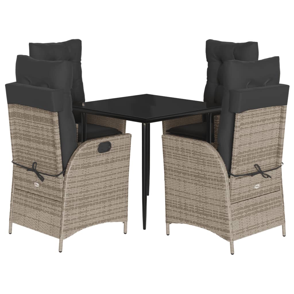 5-delige Tuinset met kussens poly rattan grijs