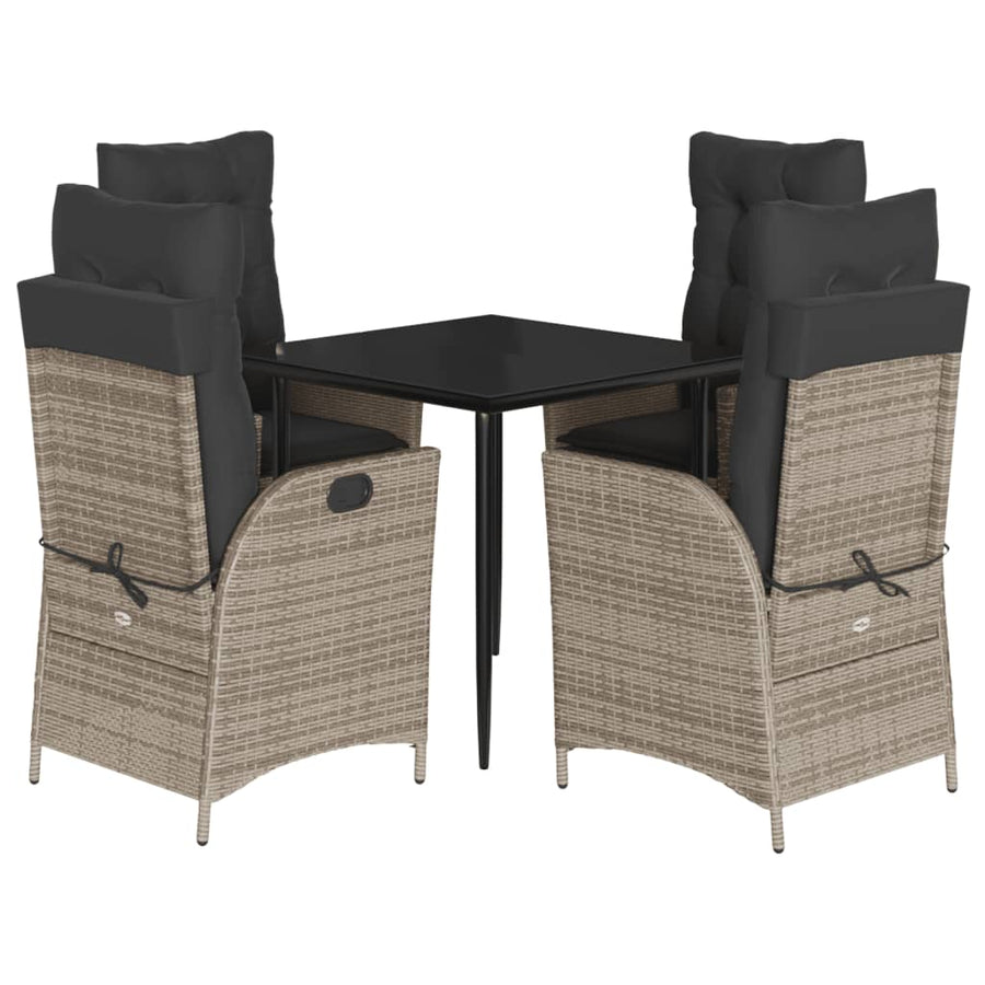 5-delige Tuinset met kussens poly rattan grijs
