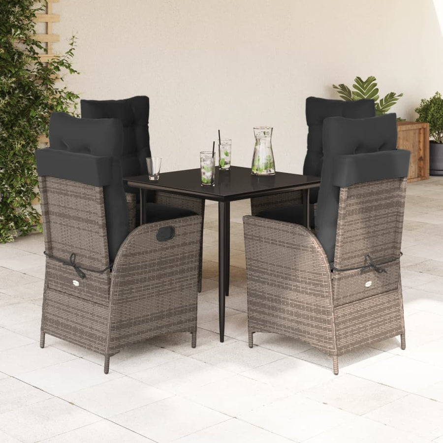 5-delige Tuinset met kussens poly rattan grijs