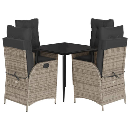 5-delige Tuinset met kussens poly rattan grijs