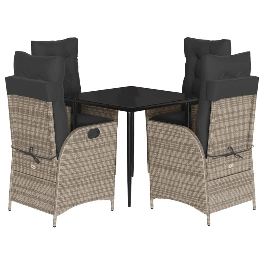 5-delige Tuinset met kussens poly rattan grijs