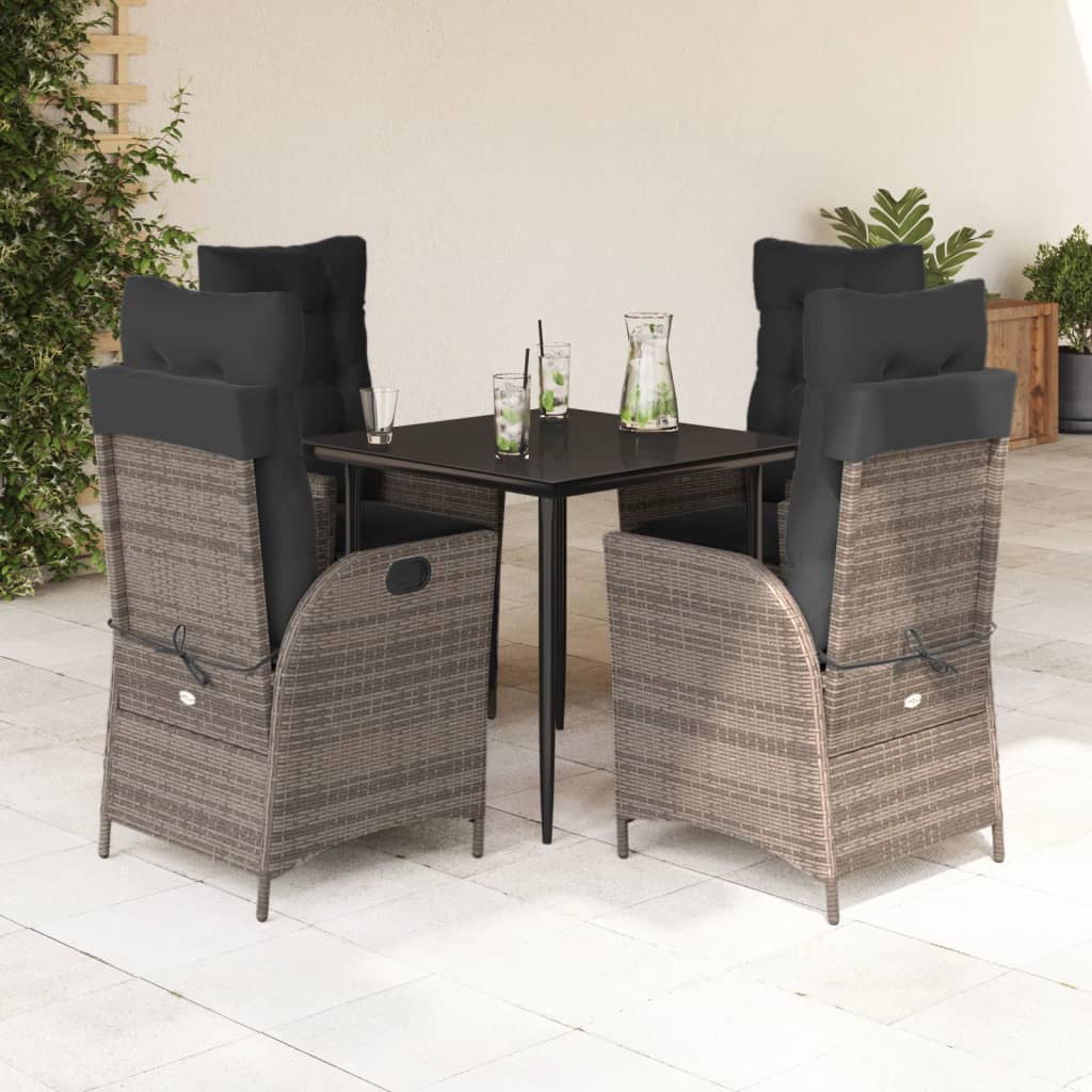 5-delige Tuinset met kussens poly rattan grijs