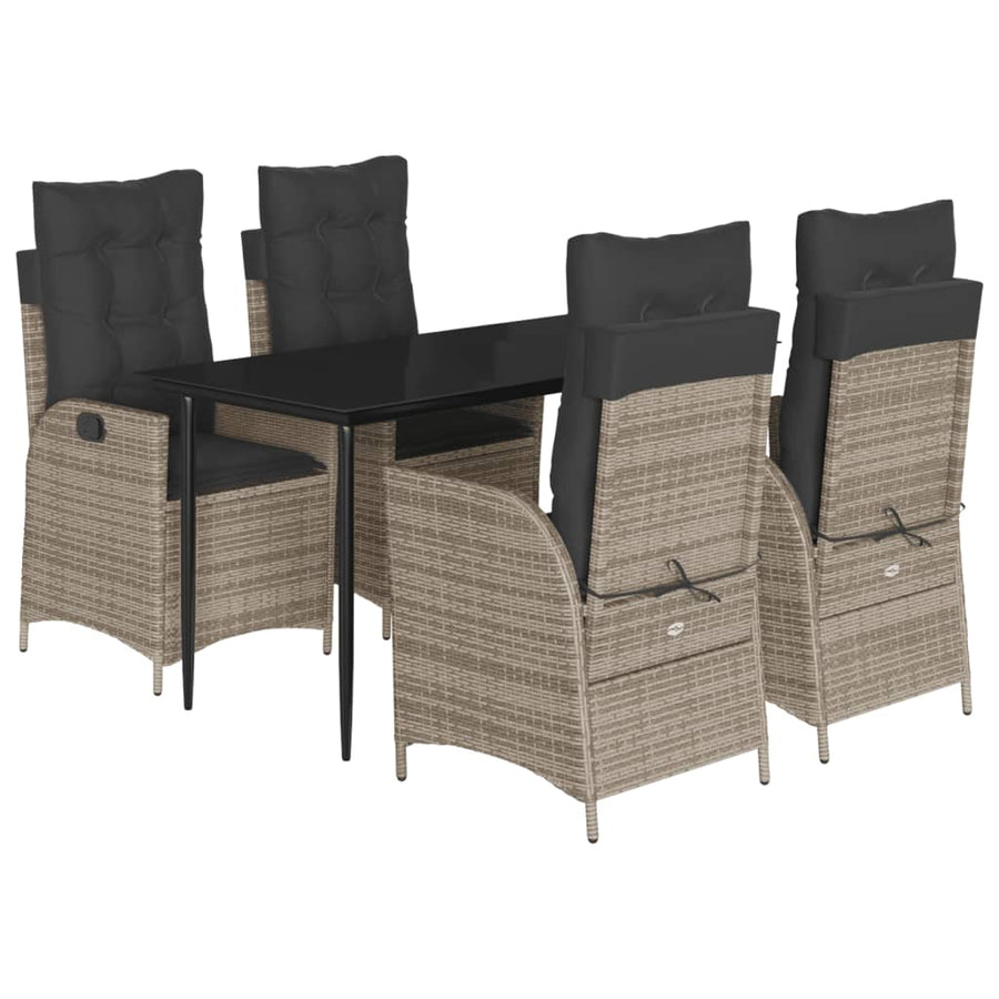 5-Delige Tuinset Met Kussens Poly Rattan Grijs 4 140 x 70 x 74 cm