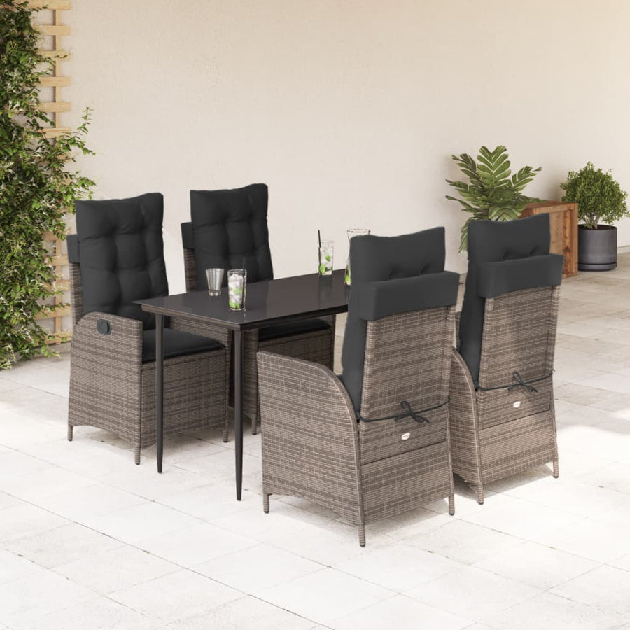 5-Delige Tuinset Met Kussens Poly Rattan Grijs 4 140 x 70 x 74 cm