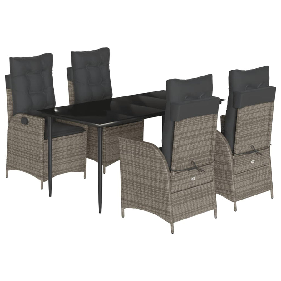 5-delige Tuinset met kussens poly rattan grijs